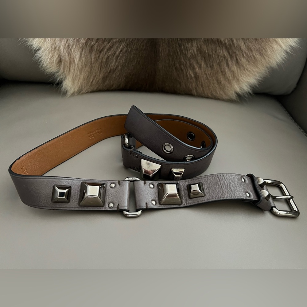 PRADA Studded Leather Belt – Silver Buckle - Picture 3 of 11